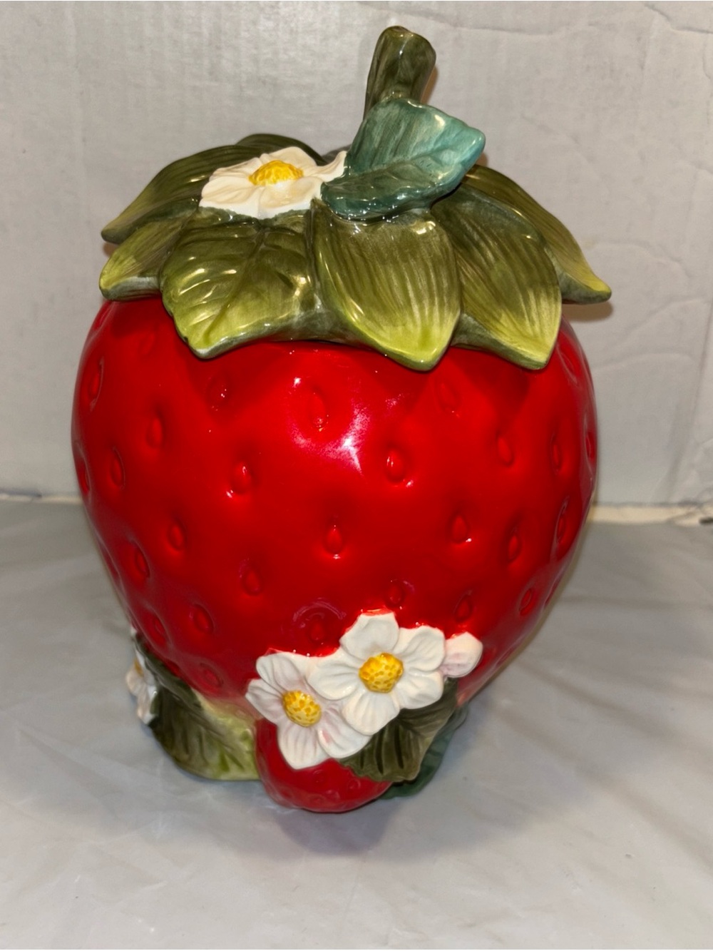 The Strawberry Collection Strawberry Cookie Jar Floral Design